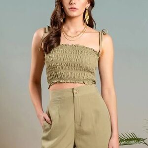 NWT Blu Pepper Smocked Green Crop Top